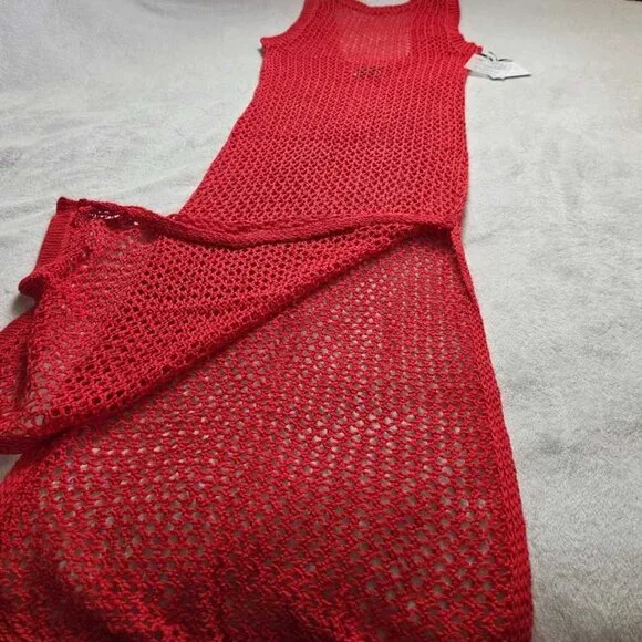 New L Beach Riot x Anthropologie crochet Holly cover-up red maxi dress